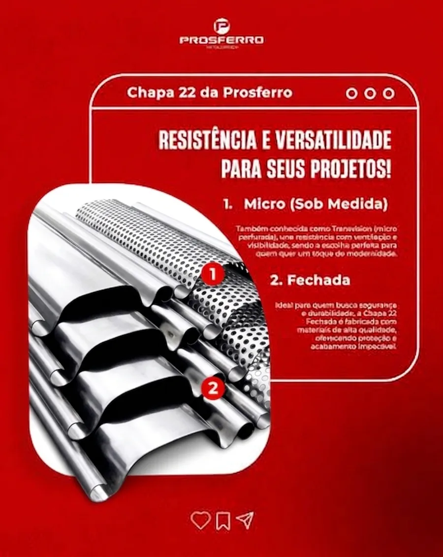 Chapas 22 para porta automática nas versões micro perfurada e fechada