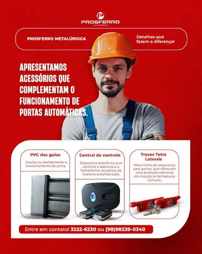 Acessórios para portas automáticas: PVC das guias, central de controle e travas laterais
